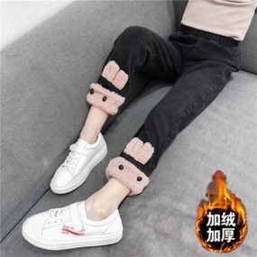 Girls Jeans Supplier - Trendy Fleece-Lined Thickened Autumn Winter Warm Pants Big Kids