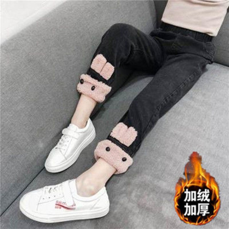 女孩牛仔裤供应商-时尚绒里加厚秋冬保暖裤子大童