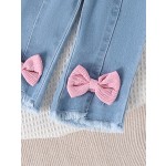 婴儿服装工厂-2025春夏幼儿套装短袖粉色长牛仔裤