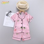 儿童睡衣供应商-短袖上衣短裤睡衣缎面卡通印花