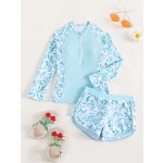 女孩游泳衣厂家-长袖运动冲浪分体泳衣套装游泳池泳装