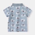 男士Polo衫工厂-新款恐龙图案雾蓝色可爱翻领短袖儿童