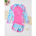 女孩泳装工厂-长袖运动冲浪分体泳衣套装两件套泳衣