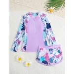 女孩泳装工厂-长袖运动冲浪分体泳衣套装两件套泳衣