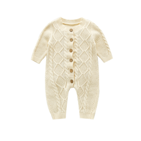 女婴连体衣厂家-2025花卉格子长袖毛衣连体衣