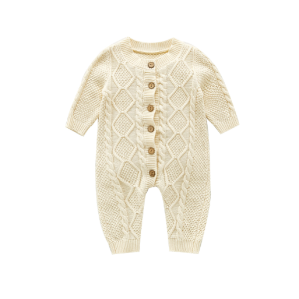 女婴连体衣厂家-2025花卉格子长袖毛衣连体衣