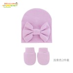 定制无檐帽供应商-新生儿头巾帽冬季打结无檐帽棉帽手套套装