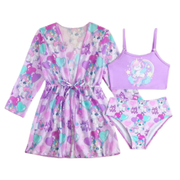 女孩比基尼套装工厂-3件装配罩裙儿童泳装海滩装