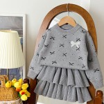 儿童服装工厂-韩版针织毛衣分层连衣裙2件套套装女孩