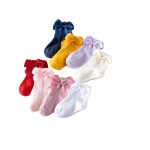 婴儿长筒袜厂家-甜美纯色蝴蝶结棉质长及膝