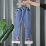 女孩牛仔裤厂家-2025新款春秋牛仔喇叭款式儿童外套