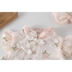 婴儿连体衣套装厂家-配发带花卉印花飞袖连体衣0-24个月