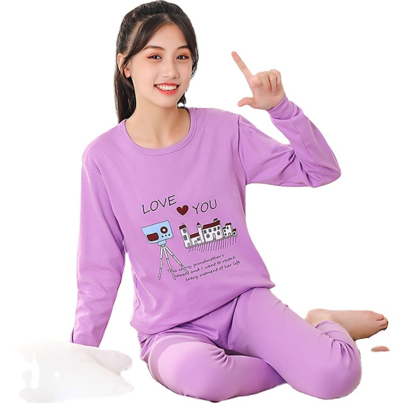 儿童睡衣厂家-尺码140-175最新设计可爱粉色印花棉质秋季