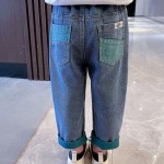 女孩牛仔裤工厂-春秋新款时尚直筒牛仔宽松儿童牛仔裤