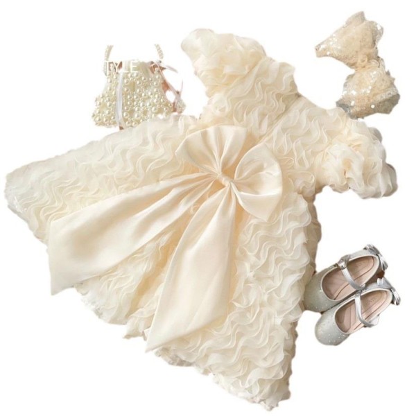 婴儿连衣裙厂家-批发高品质网纱泡泡袖柔软棉质洗礼