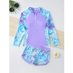 女孩泳装工厂-长袖运动冲浪分体泳衣套装两件套泳衣