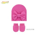 定制无檐帽供应商-新生儿头巾帽冬季打结无檐帽棉帽手套套装