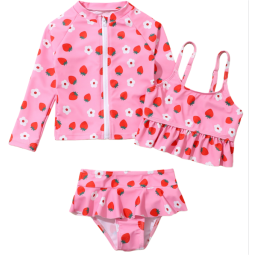 女孩泳衣供应商-3件装泳衣高腰比基尼套装防紫外线