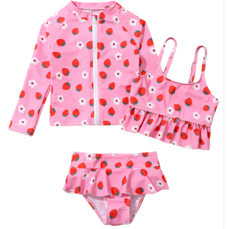 女孩泳衣供应商-3件装泳衣高腰比基尼套装防紫外线