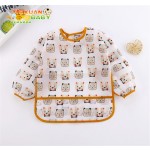 婴儿喂养围兜厂家-可重复使用防水涤纶印花卡通长袖