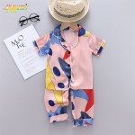 男孩睡衣套装厂家-缎面短袖短裤睡衣夏季2件套