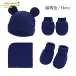 婴儿套装供应商-双层柔软棉质帽子手套靴子套装春秋