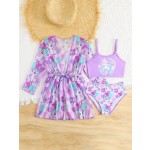 女孩比基尼套装工厂-3件装配罩裙儿童泳装海滩装