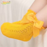 婴儿长筒袜厂家-甜美纯色蝴蝶结棉质长及膝