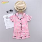 花卉女孩睡衣工厂-缎面短袖短裤睡衣套装夏季