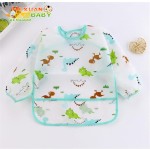 婴儿喂养围兜厂家-可重复使用防水涤纶印花卡通长袖