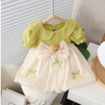 女婴连衣裙厂家-夏季新款红色短袖甜美蝴蝶结儿童服装