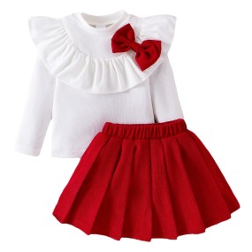 Girls Coat Set Factory - Fall Winter New Explosion-Effect Coat and Skirt Set Red
