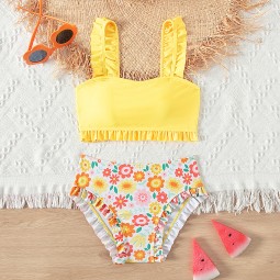 女孩比基尼套装供应商-露肩聚拢泳衣抹胸打结泳装