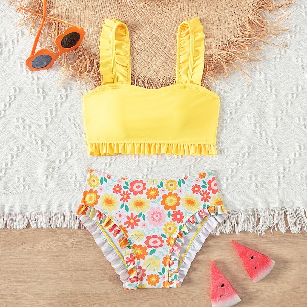 女孩比基尼套装供应商-露肩聚拢泳衣抹胸打结泳装