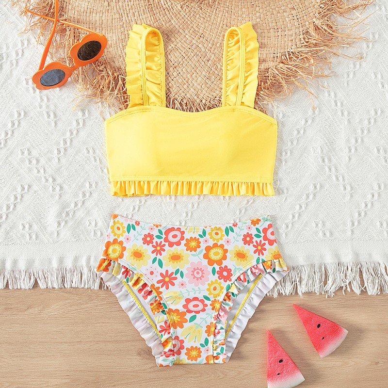 女孩比基尼套装供应商-露肩聚拢泳衣抹胸打结泳装