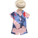 儿童睡衣供应商-短袖上衣短裤睡衣缎面卡通印花