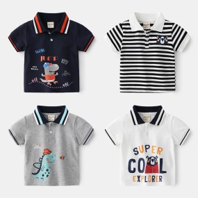 Boys Polo Shirts Factory - 2025 New Cotton Dinosaur Printed Color Block Collar Casual
