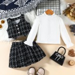 女孩服装套装供应商-2025秋冬批发蕾丝上衣格子裙3件套