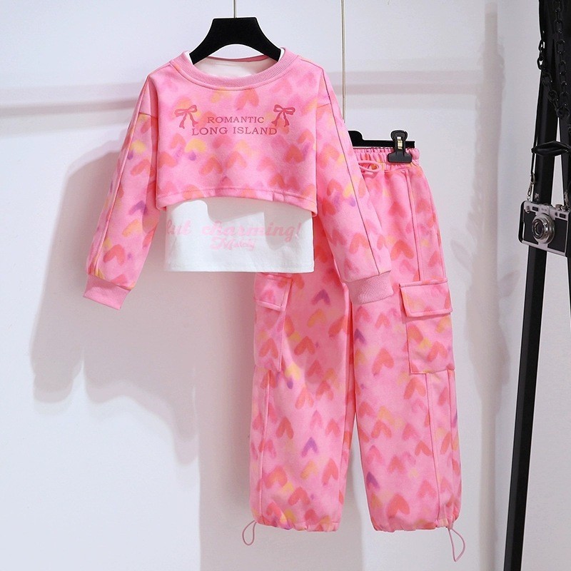 儿童服装供应商-春秋连帽衫裤子2件套休闲青少年女孩