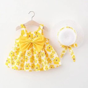 Summer Girl Dress Supplier - New Sweet Sleeveless Small Flower Print Big Bow Cotton