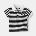 男孩Polo衫工厂-2025新款棉质恐龙印花拼色领休闲