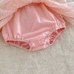 新生儿连体衣供应商-女婴连体衣白色粉色纱布波点公主裙