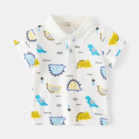 Men's Polo Shirt Factory - New Dinosaur Pattern Fog Blue Cute Lapel Short-sleeved Kids
