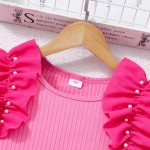 女孩服装套装工厂-夏季精品儿童服装8-12岁荷叶边上衣