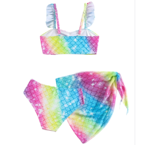 Girls Swimsuits Supplier - Fish Scale Print Tankini Summer Beachwear 3 Pieces Bikini