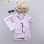 缎面睡衣厂家-儿童套装短袖纽扣家居服套装女孩男孩