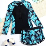 女孩泳装工厂-长袖运动冲浪分体泳衣套装两件套泳衣