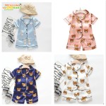 缎面睡衣厂家-儿童套装短袖纽扣家居服套装女孩男孩