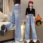 女孩绒里牛仔裤工厂-加厚一体绒冬季外套保暖宽松