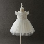 婴儿连衣裙供应商-复古亚麻白色派对裙设计